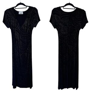 Enfocus Studio Black Maxi Dress with Silver tone Accents stretchy size 6